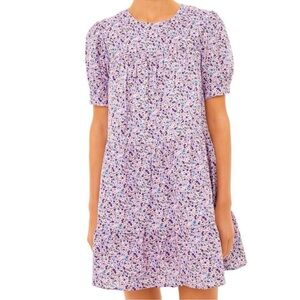 Pomander Place Lavender Floral Ruffle-Yoke Short Sleeve Dress